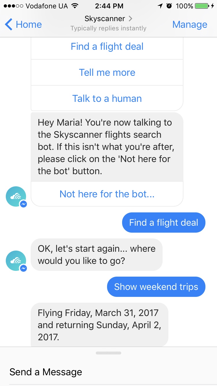 Skyscanner Best Chatbot Apps 2017 by Adoriasoft Blog